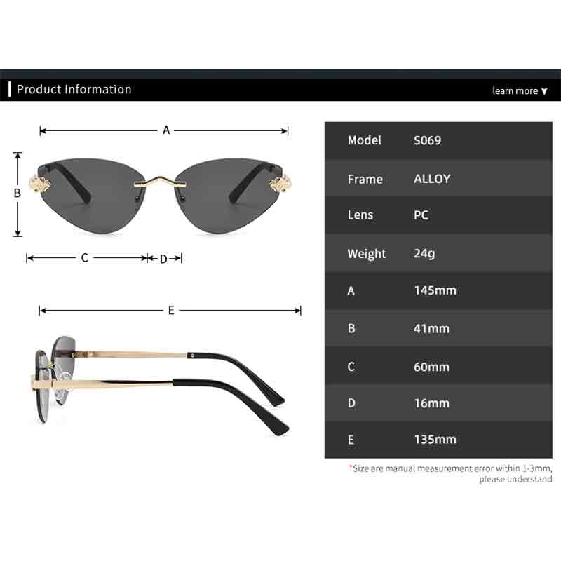 Rimless Cat Eye Metal Sunglasses Women Men Gradient High-quality Brand Sun Glasses Travel Outdoor Party Lady Man Eyewear UV400