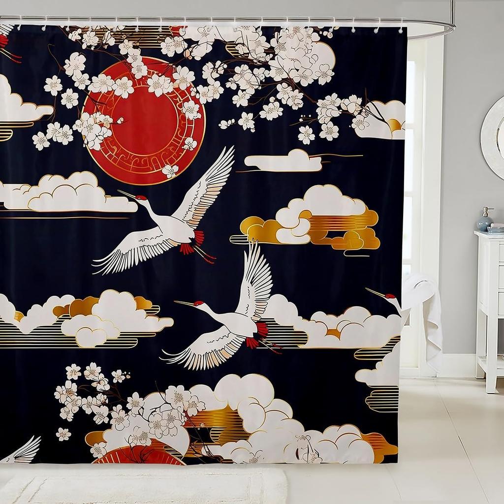 Chinese Ink Painting Shower   Koi Fishes Japanese Bath Curtain for Boys Girls    Shower Curtain Set Kids Bathroom Accessories