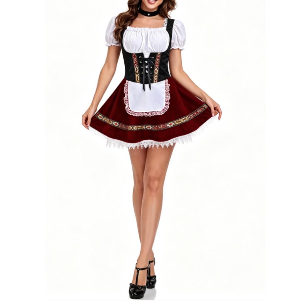 Women's Oktoberfest Maid Dress Costume Traditional Style Mini Dress with Off Shoulder Top Corset Detail and Flared Skirt for Festival