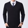 Men's V-Neck Winter Knit Sweater - Middle-Aged Thick & Warm Pullover