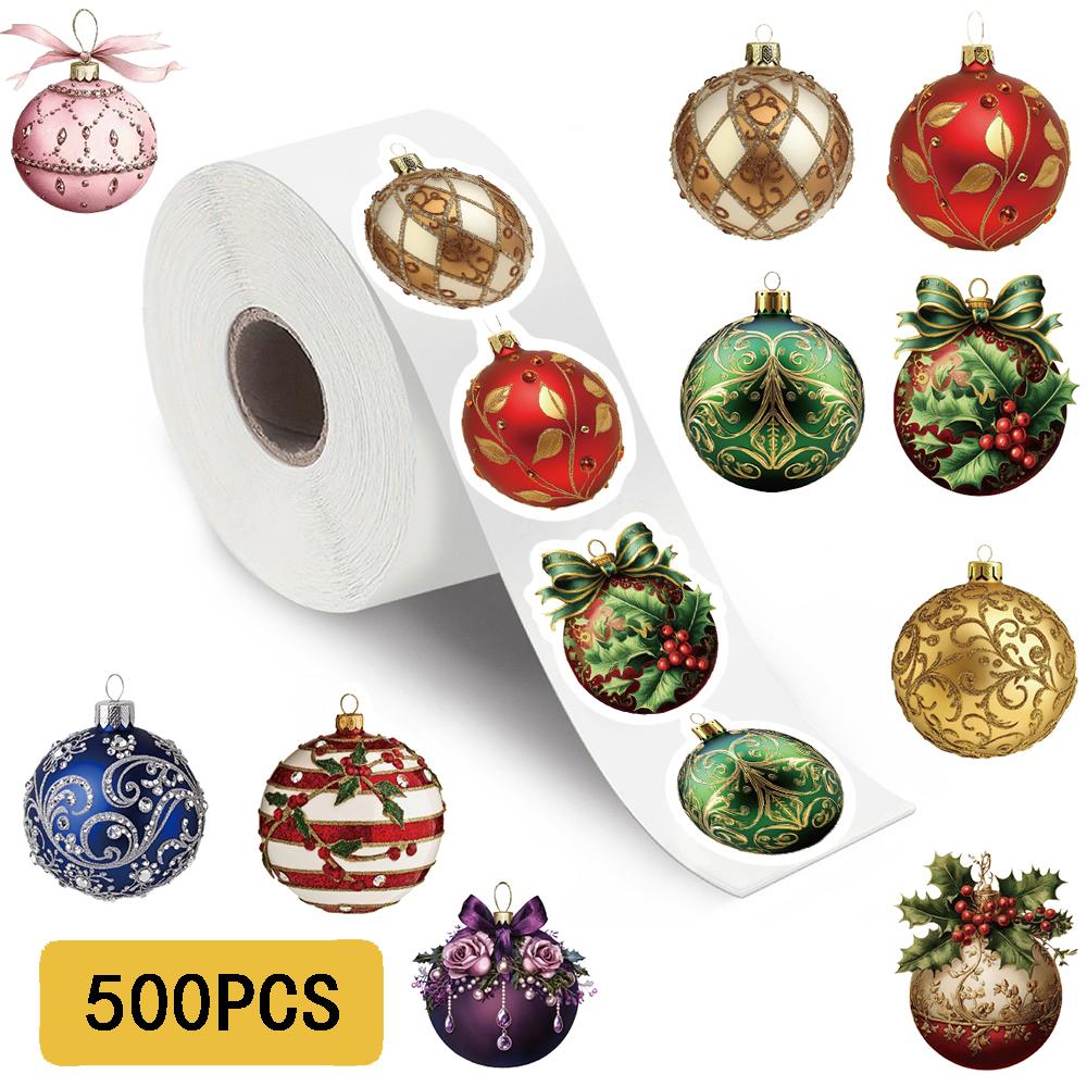 500PCS Christmas Ball Sticker Roll Retro Art Stickers for Phone Skateboard Motorcycle Coffee Cup Dorm DIY Decor