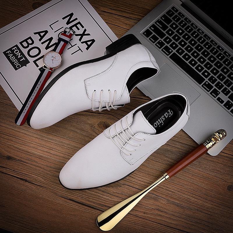 Men's British Style White Leather Shoes for Weddings and Business - Casual, Large Size, Perfect for Piano Performance