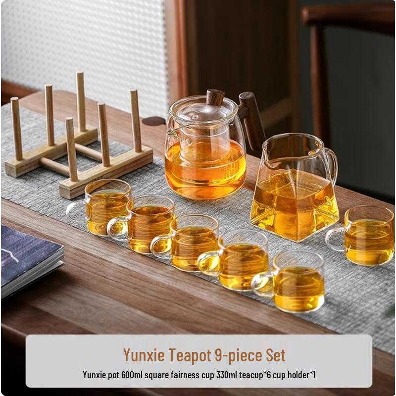 HANDUNYOU Walnut Wood Glass Tea Set