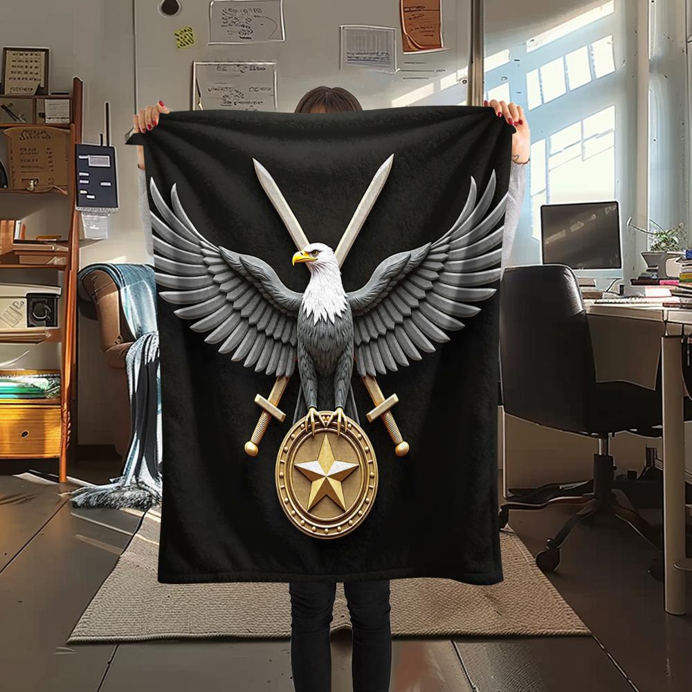 Schwarzer Adler, Muster Flanelldecke, Hohe Qualität, Bequem für alle Jahreszeiten, Heimdekoration, Wärme und Komfort, Perfekt für Geschenke.