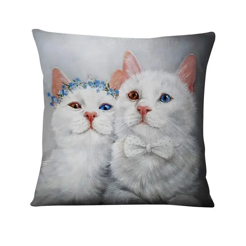 Cute Flower Cat Print Pattern Cushion Cover for Home Living Room Sofa Bedroom Decoration Throw Pillow