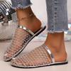 Fashion Women Slippers 2025 Summer New Hot Water Mesh Women Shoes Home Round Head Sandals Diamond Flats Home Slippers Slides Women