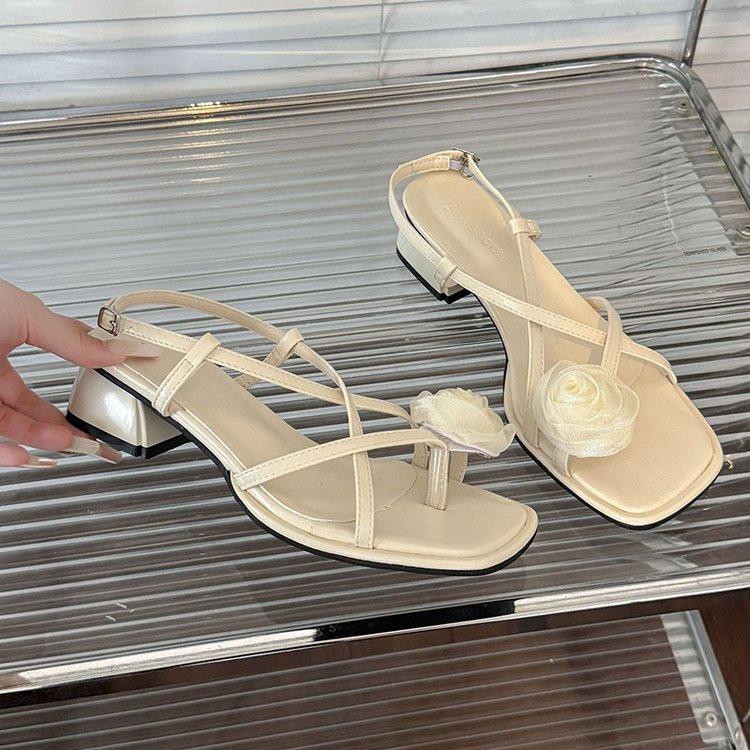 Camellia feeënwind dekteen dikke hak temperament sandalen zomer 2025 nieuw vakantie veelzijdig bandje Romeinse schoenen