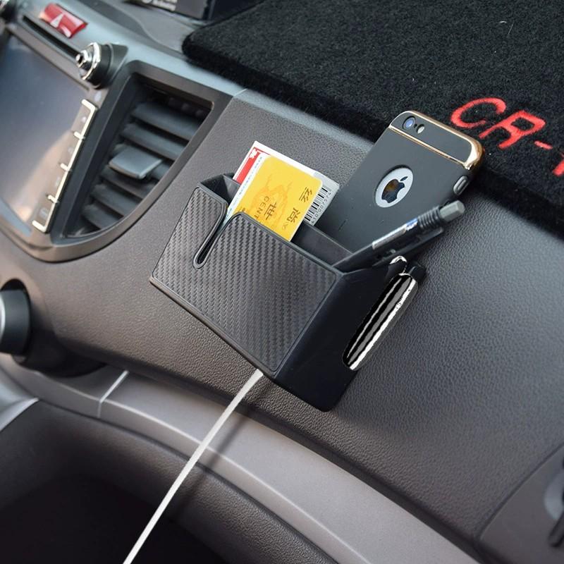 Multi Functional Car Storage Box Removable Adhesive Carbon Fiber Like Mobile Phone Storage Bo