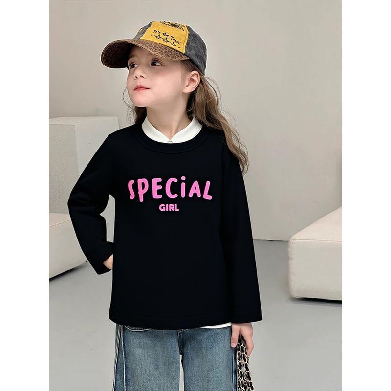 27Home Korean Style Kidsren's Bottoming Shirt 2026 Spring New Style Girls Baby Round Neck Lettered Pure Cotton Long-Sleeved T-Shirt