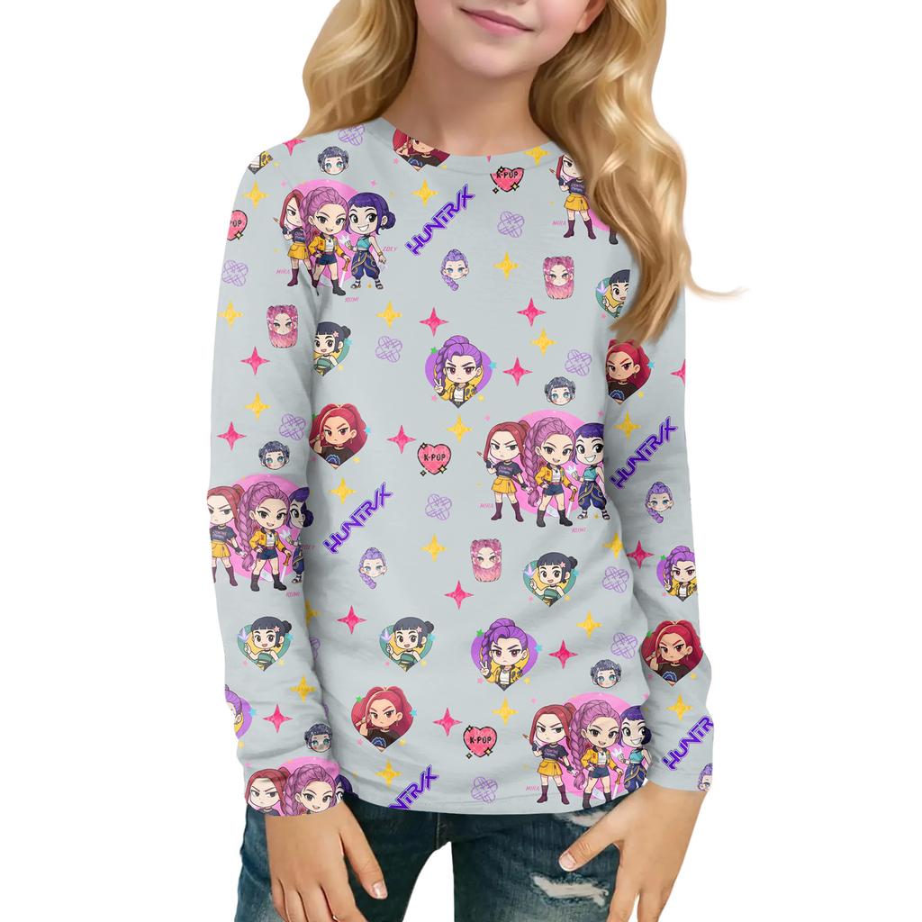 Children's Witch  Printed Long Sleeved Round Neck Top With Floral Print For Daily Casual T-shirt