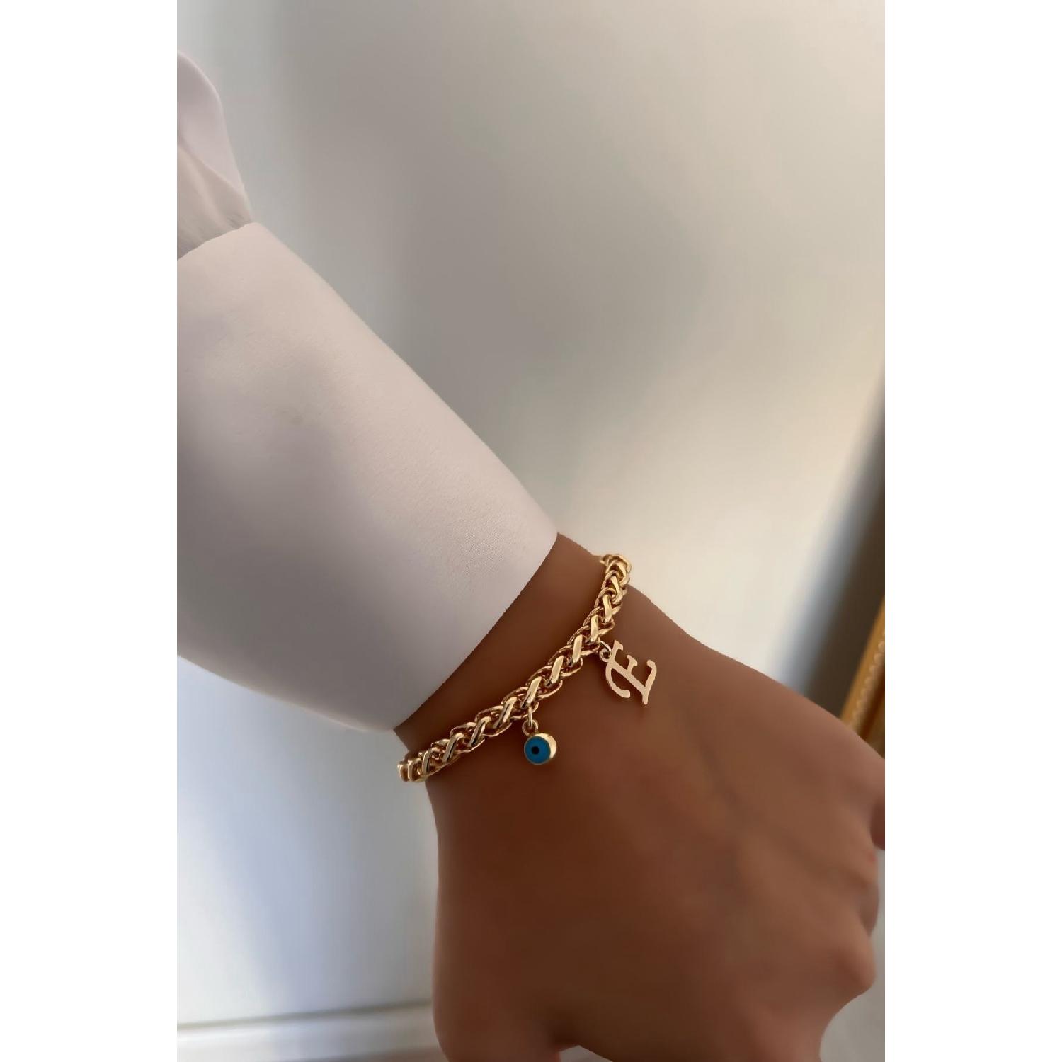 

Персонализированный толстый браслет-цепочка с буквой Е и сглазом 20 cm