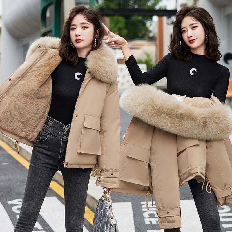 Cotton Padded Fur Parka New Big Fur Collar Down Winter Jacket Women Thick Warm Parkas Female Outerwear