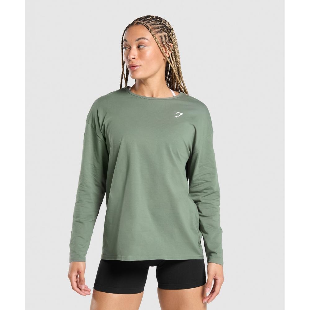 

GYMSHARK Training Oversized хлопковый топ с длинными рукавами, зеленый B7A7A ECJF