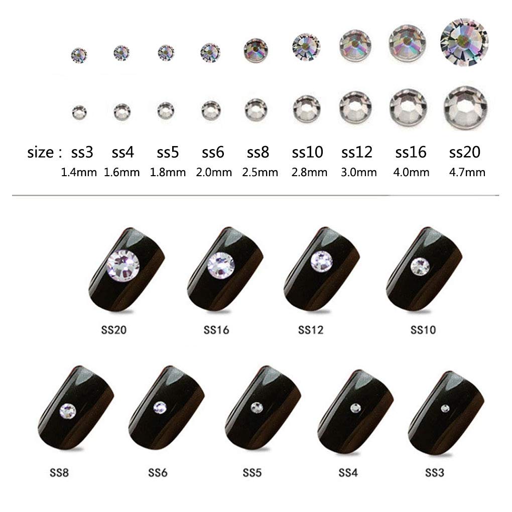 XIULI Colored Rhinestones for DIY Nail Decor and Clothing High 1440 Pieces Sizes Use, Light-Receiving, Approx. (Mixed SS3-20) (White AB)