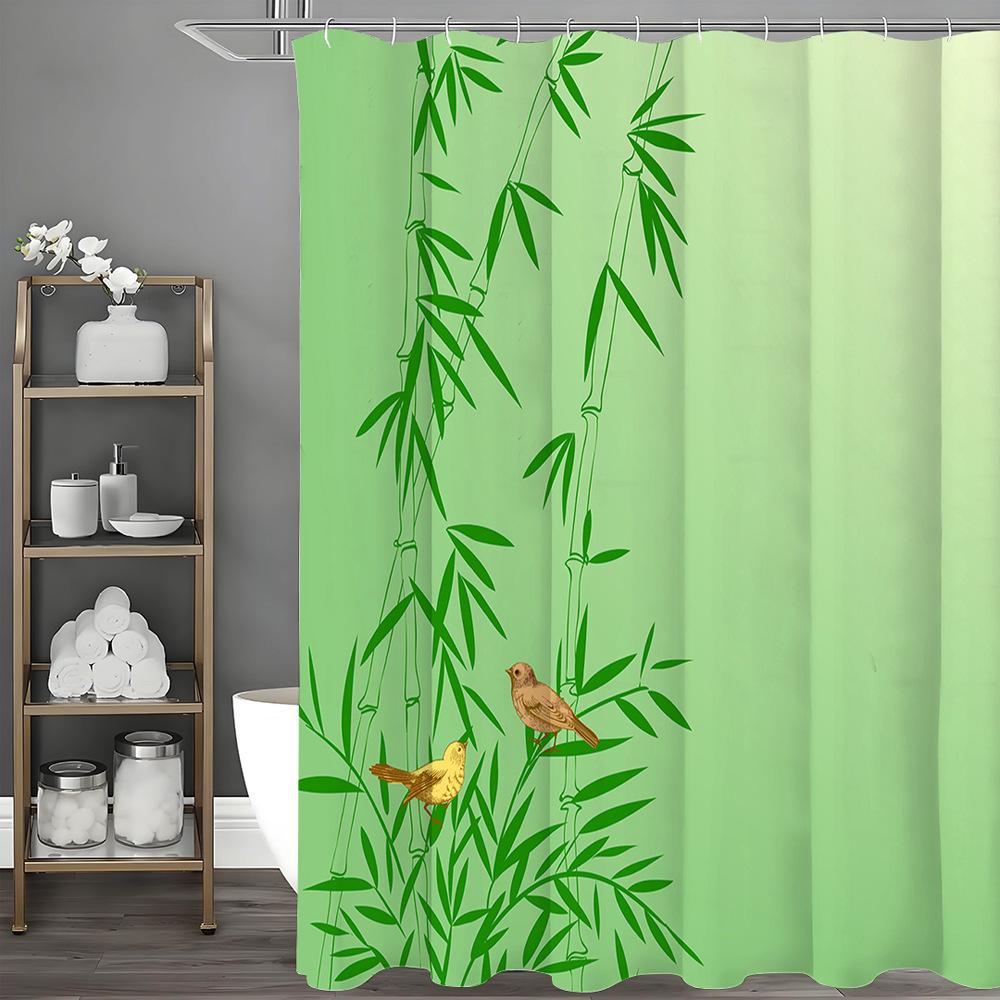 

Fresh Green Bamboo Shower Curtain Washable Dirt-Resistant Shower Head Waterproof Polyester Bath Curtain For Home Decor W60H190(CM)-1 Pcs