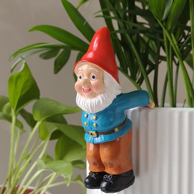 Cute Climbing Gnome Figurines Flower Pot Hugger Hanging Garden Gnomes Plant Decorations For Pots, Resin Hanging Gnome Figurine
