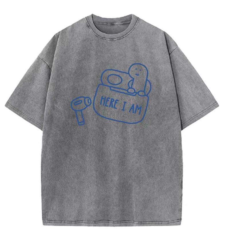 Unisexs  Summer Washed Vintage Short Sleeve g Heavy  Pure Cotton LooseFitting Patterned TShirt