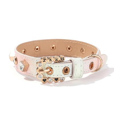 Shiny Rhinestone Pet Collar Adjustable Leather Dog Cat Collar with Buckle