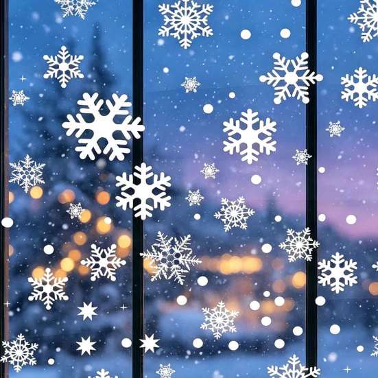Reusable Holiday Window Clings 3PCS Christmas Snowflake Static Stickers, Cling Decals, PVC Winter Decorations Home Decoration for Glass Windows