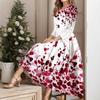 GMXIA Women's Floral Printed V-Neck 9/10 Sleeve Casual Dress with Big Hem