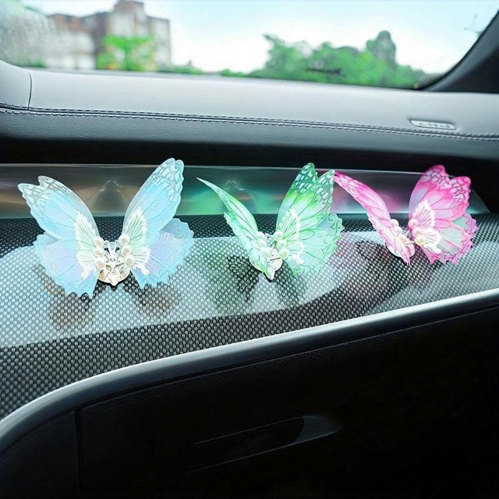 3pcs Metal Butterfly Car Decorations 3D Moving Embroidered Butterflies for Vehicle Interior