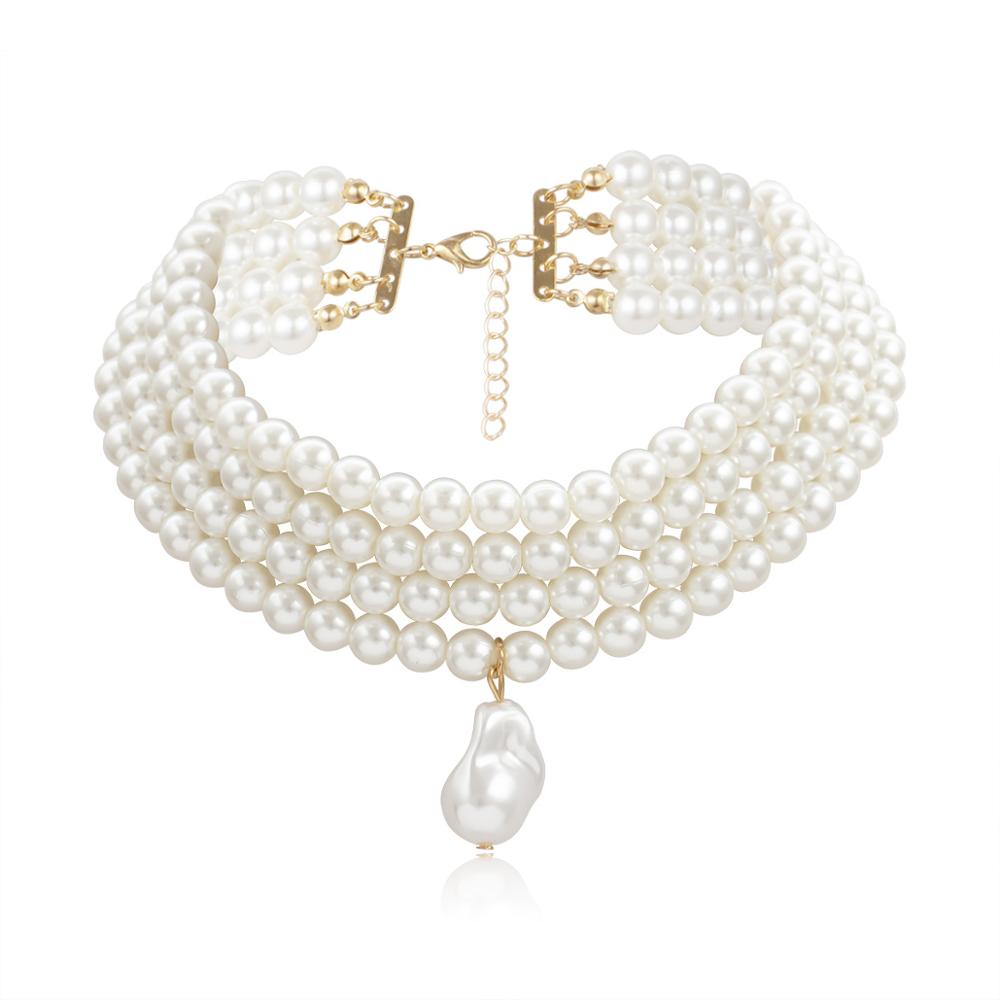 Gorgeous Multilayers Imitation Pearl Choker Necklaces for Women Jewelry Irregular Pearls Pendant Wedding Necklace 2019