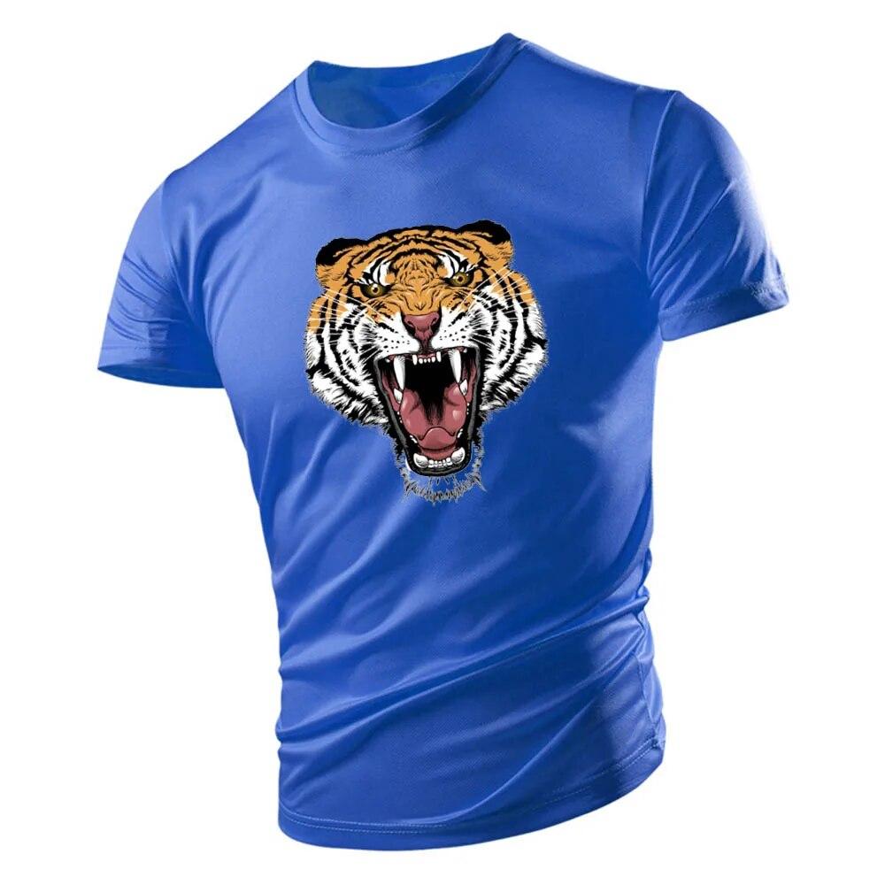 Four Seasons Vuxen T-shirt med rund hals för män Casual Top Creative Horror Tiger 2d-tryck Lös mode snabbtorkande kortärmad