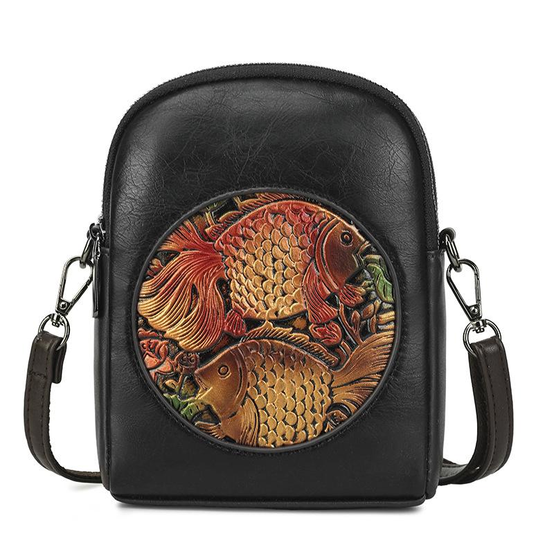 

Сумка через плечо с тиснением Koi в этническом стиле, большая вместимость, легкая, с несколькими клипсами, премиум-фактура - современные женские сумки через плечо чёрный