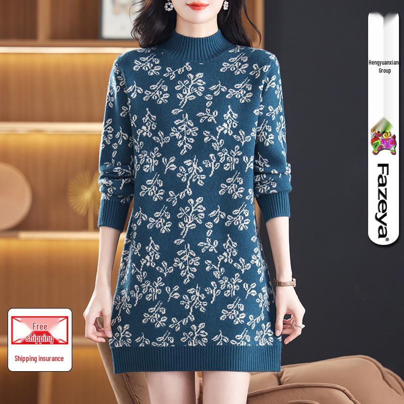 

Hengyuanxiang Women s Jacquard Turtleneck Sweater - Stylish Autumn/Winter Knitwear for Moms Extra Large [115]