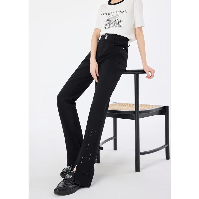 Qiusbiyiren Women s Flared Mid-Waist Button Jeans S