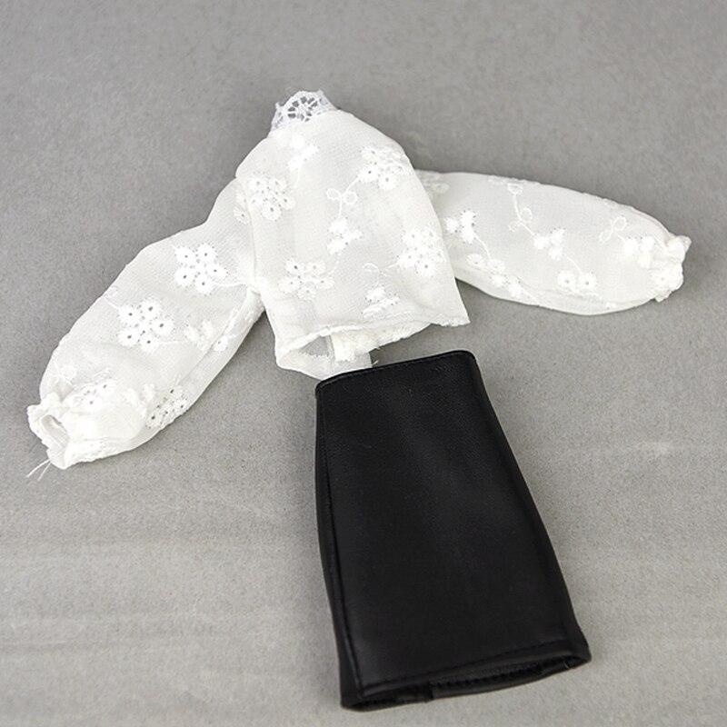 

Модный комплект одежды для кукол Барби, аксессуары, наряды для кукол, топы с пышными рукавами, черная кожаная юбка для кукольного домика Blythe, игрушка «сделай сам» белый/чёрный