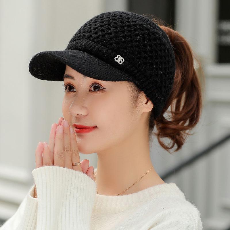 Casquette vide pour femmes Casquette tricotée tendance Casquette extérieure pour femmes Vélo Décontractée Polyvalente Casquette en laine Casquette de baseball pour étudiants