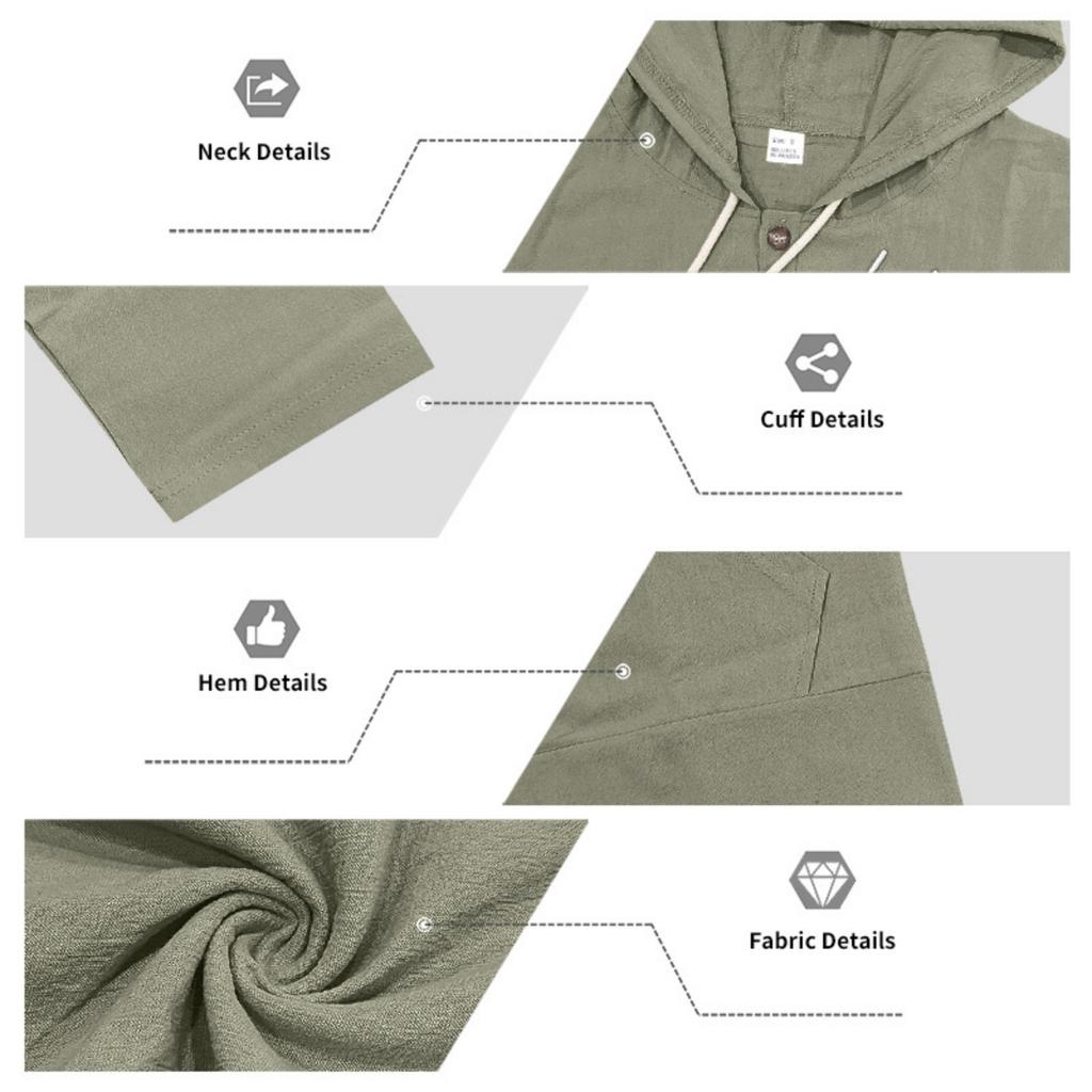 Men's Linen Casual Hooded Long Sleeve Cardigan Shirt for Beach Summer