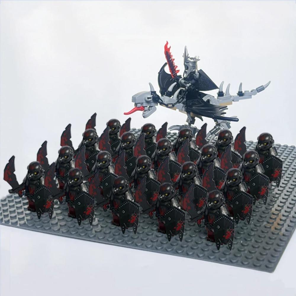 New 21Pcs Solider Uruk Hai Army Figrues King Angmar With Fell Beasts Shield Sword Bow Spear Weapons Kid Toys