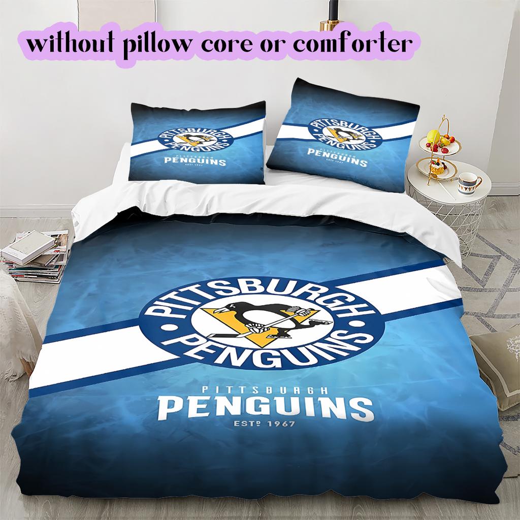 Ice Hockey Logo Pattern Bedding Quilt Set Quilt Cover Pillowcase Home Decoration Birthday Gift (1*duvet Cover+ 2*pillowcase, Without Core)