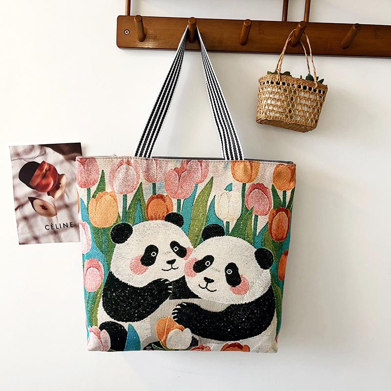 New gold silk cloth bag fashion Korean tide casual tote bag shoulder bag creative pattern women's canvas bag