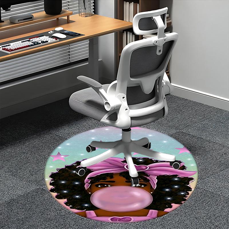 Pink Afro Girl Chair Mat - Round Carpet for Home Decor, Office, Living Room, Bedroom Gift0505b