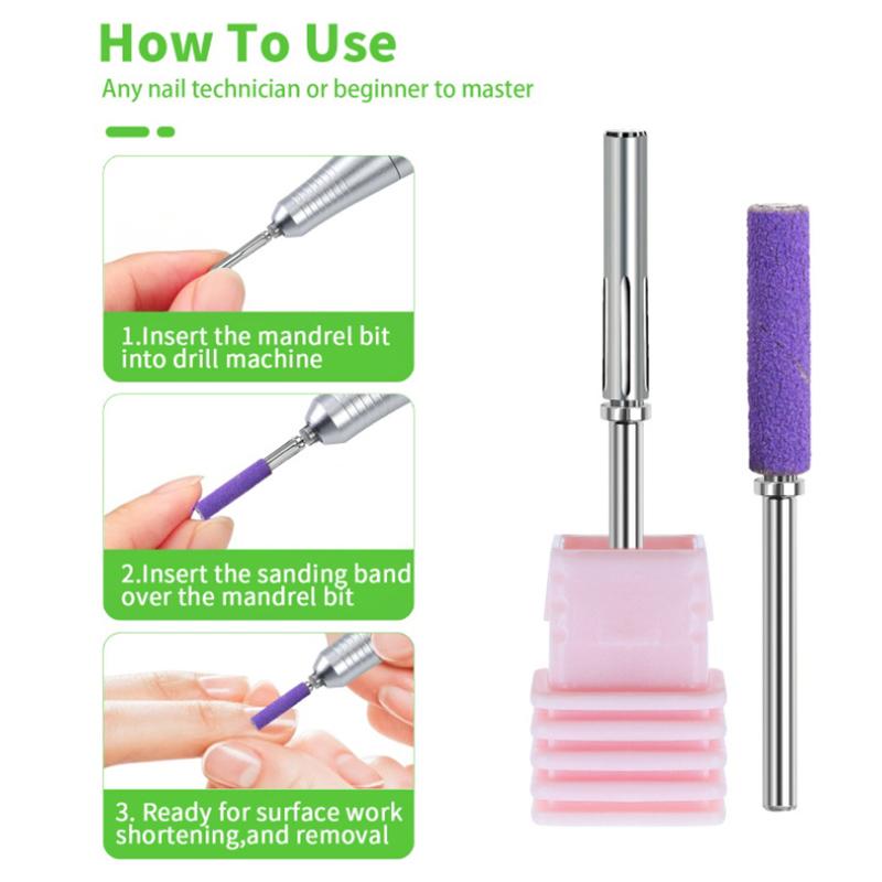 20Mm Long Sanding Bands,Nail Art Grinding Sanding Bands With Bit Nail Art Removal Sand Bands Nail Grinding Tool #120/#180/#240