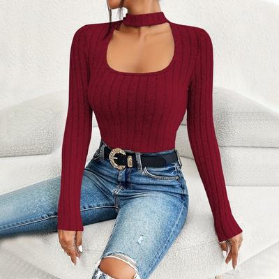 Haut d'automne et d'hiver pour femmes, sexy, découpé, slim, à manches longues, tempérament, commuter