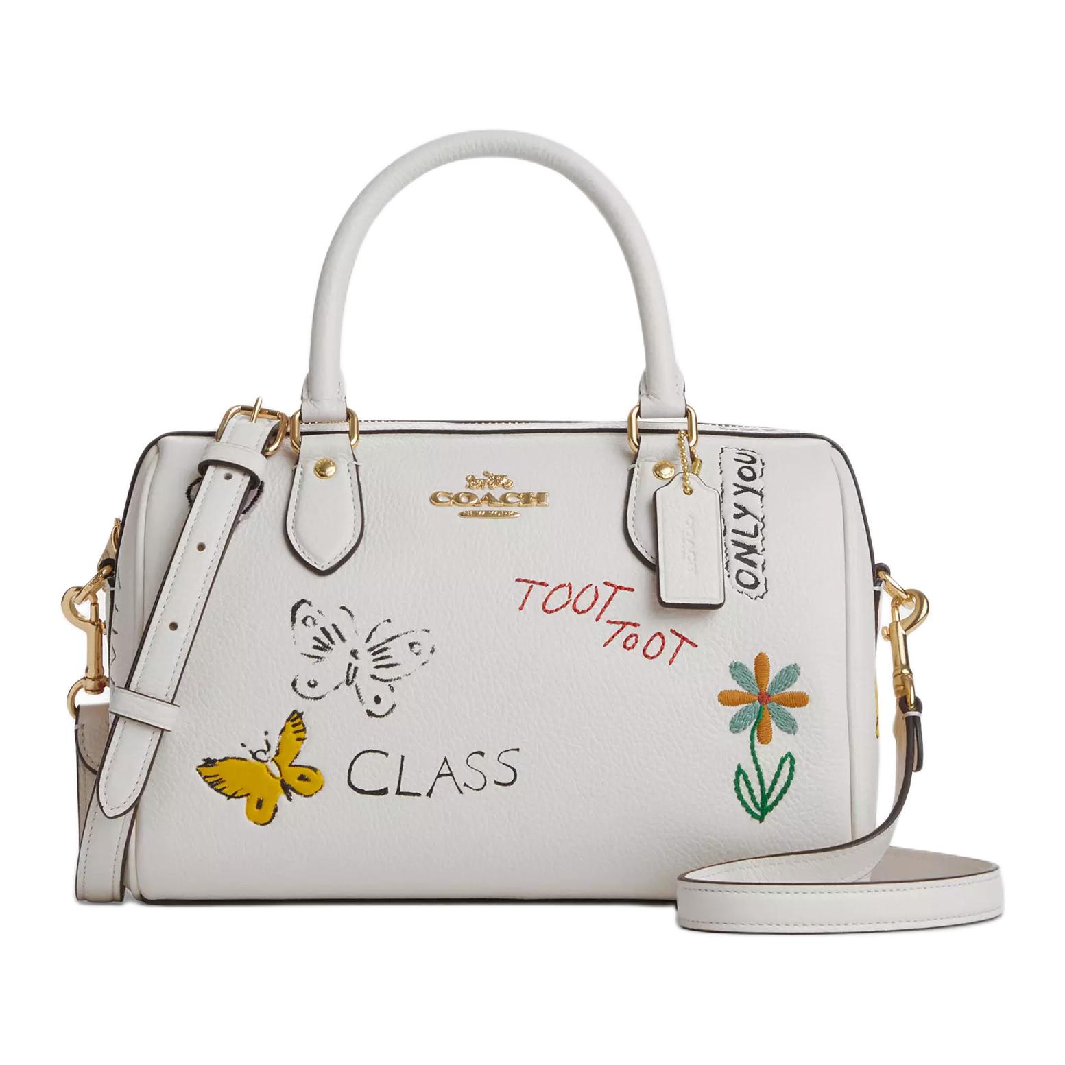 

Coach 26 Roan Sketch Print Leather Shoulder Tote Bag Medium Women Handbags White CAK19-IMCAH Basic Set (Bag+Dust Bag)