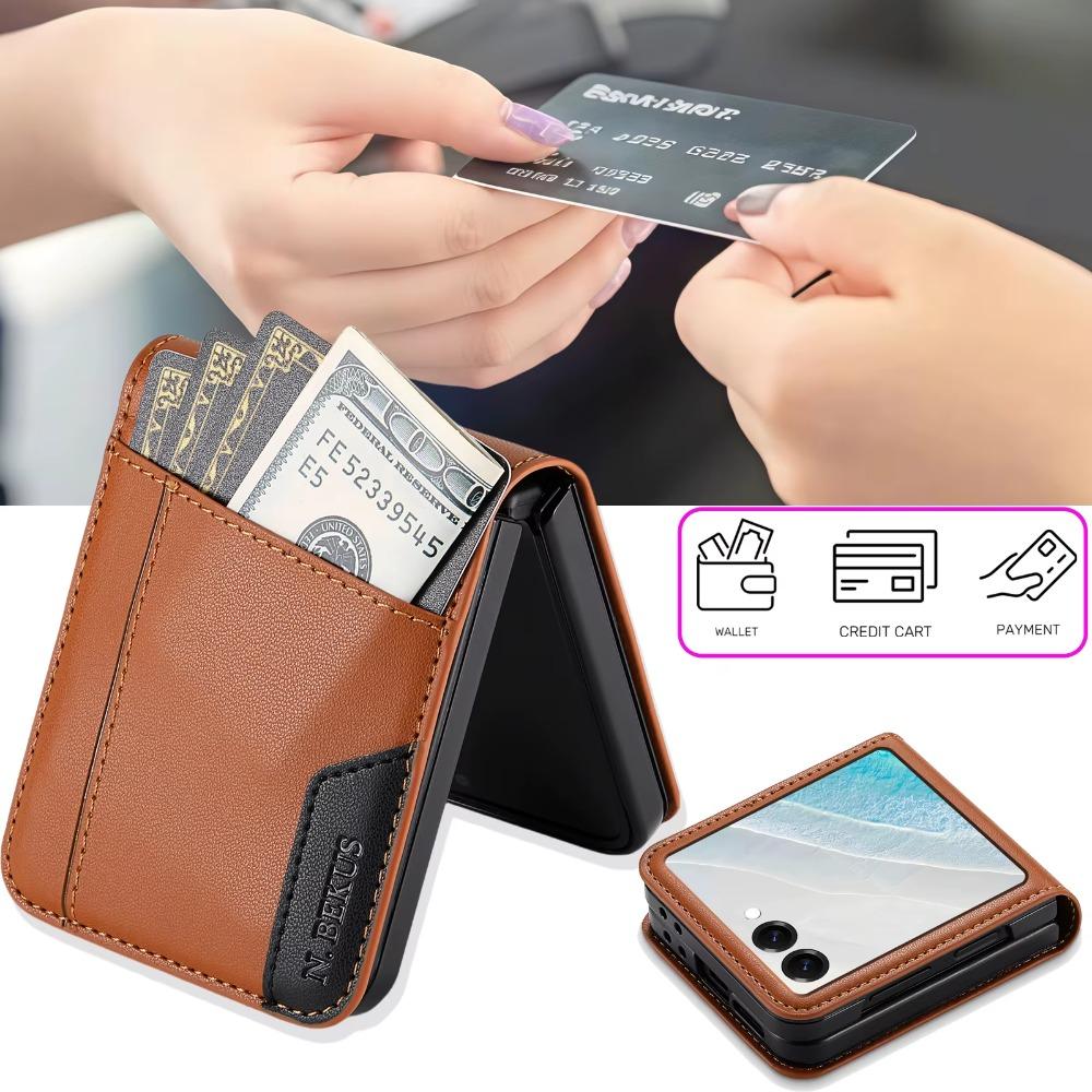 Business Leather Wallet Card Holder Magnetic Bag Phone Case For Samsung Galaxy Z Flip 7 FE 5G Flip 6 ZFlip 5 4 3 Flip7 Flip6
