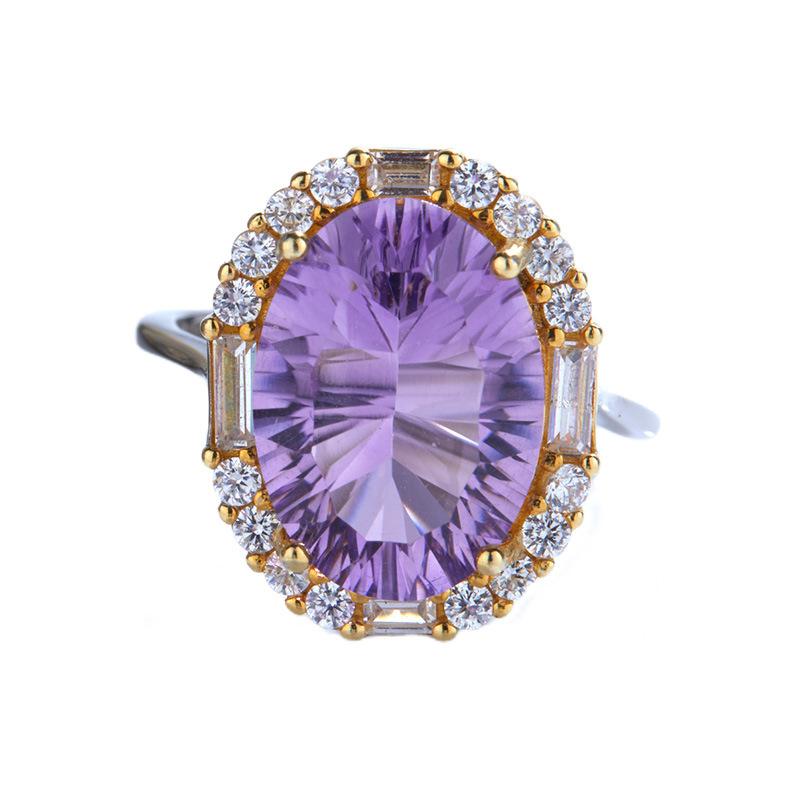 Anello Tesoro di Colore Artigianato Italiano Argento Sterling S925 Ametista Naturale Citrino Anello di Lusso Moda da Donna