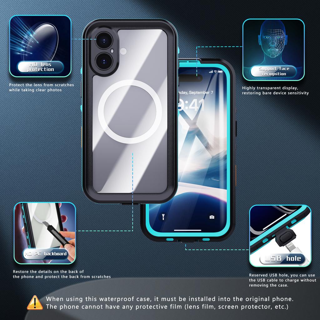 REDPEPPER Dot+ Series For iPhone 16 Plus Phone Case Compatible with MagSafe IP68 Waterproof Clear Phone Cover