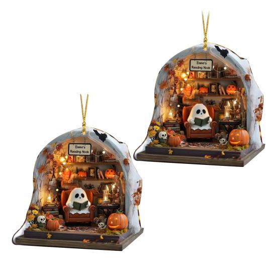 1 Pair Halloween Spooky Ornament Hanging Pendant Durable Construction Cartoon Ghost Design Versatile Home Decoration