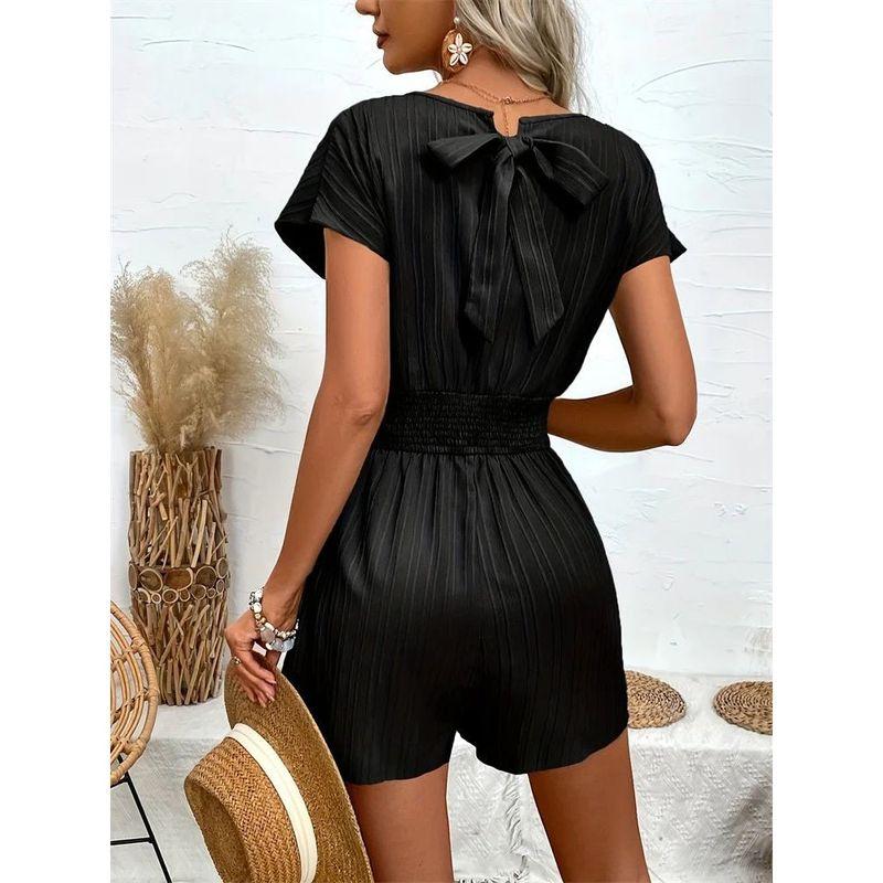 V-neck Casual Waist Cinched Jumpsuit V-neck Casual Loose Waist-Tight One-Piece Shorts