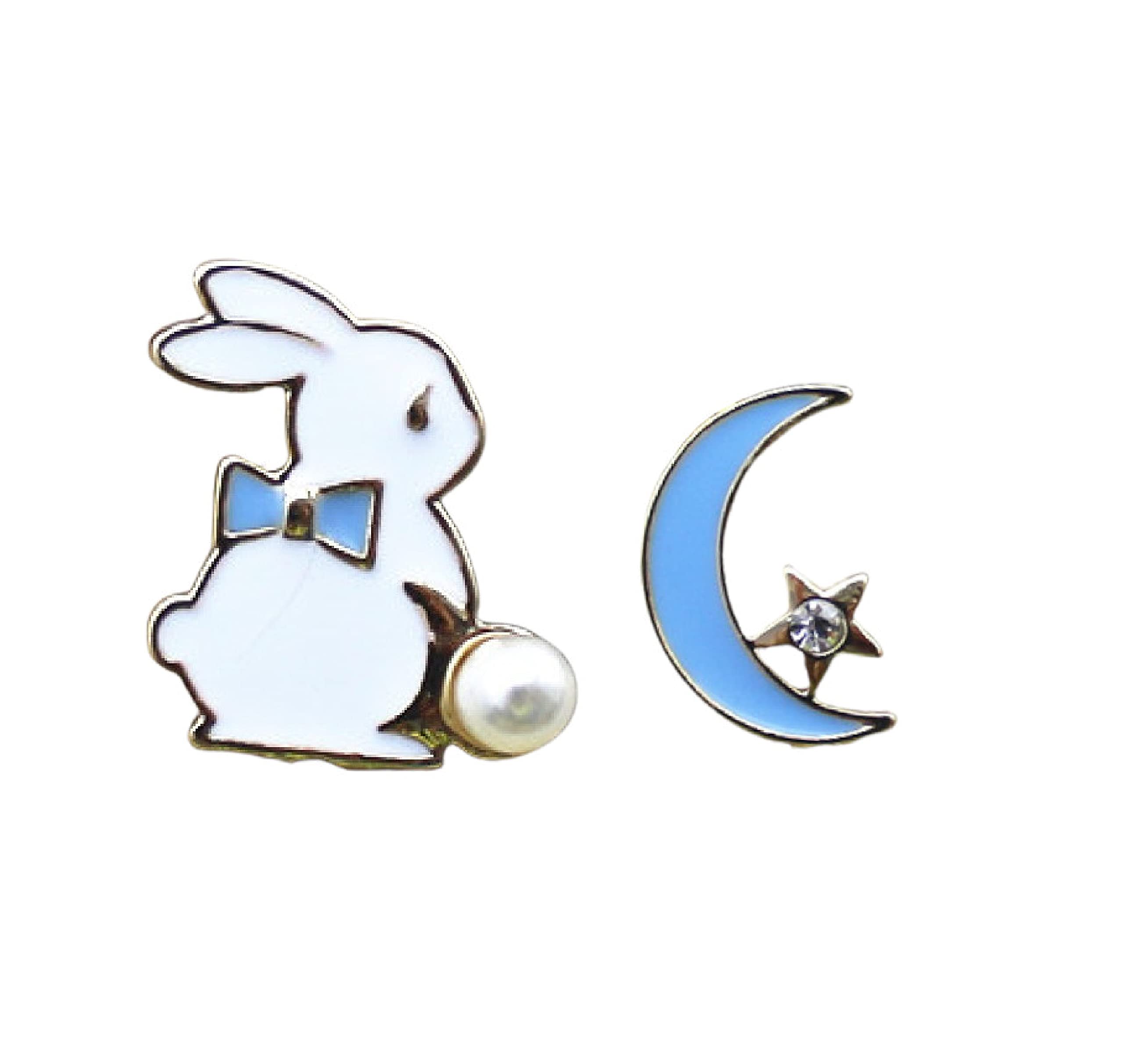 

Feel and Rabbit Милый кролик Подарок без кольца Лунные серьги женские (Серьги Синие)