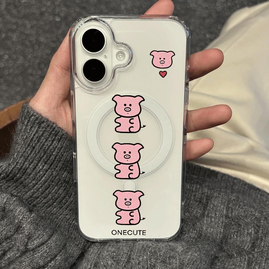 

Three Little Pink Pigs iPhone 15 Pro Max Magnetic Transparent Case with AI Button iPhone 17 Pro