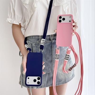 Silicone Phone Case for IPhone 17 Air 16E 15 14 Plus 13 12 11 Pro 17 Pro Max with Candy Color Crossbody Necklace Strap Lanyard