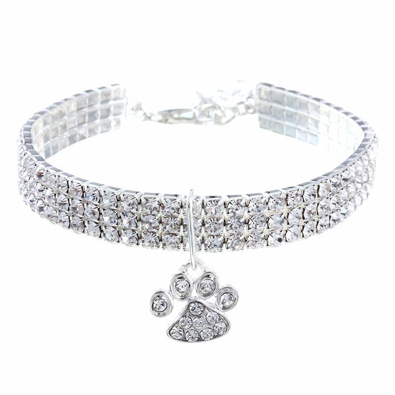 Colorful Alloy Footprint Pendant Pet Necklace with Rhinestone Dog Chain Cat Collar