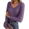 Women's Long Sleeve Knit V-Neck Pullover Top for Casual Daily Wear